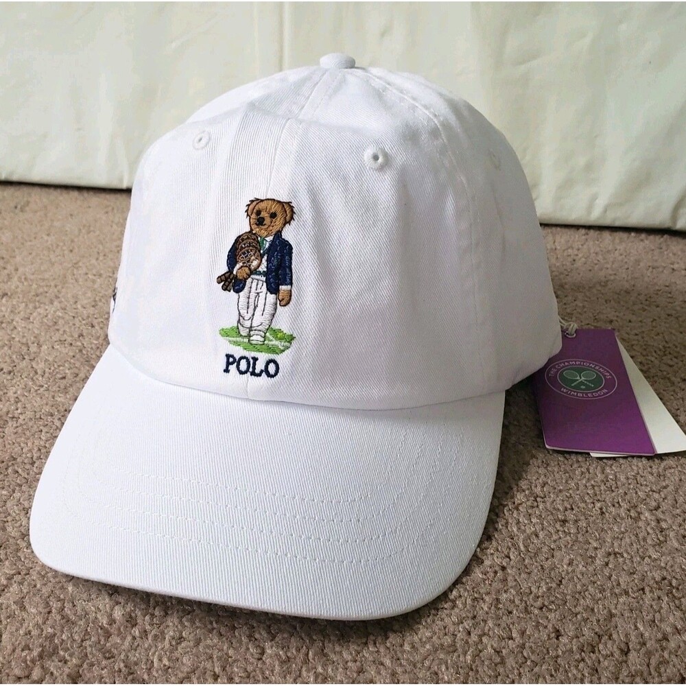 NWT Polo Ralph Lauren X Wimbledon Bear Adult White Strapback Hat Cap Tennis 2026